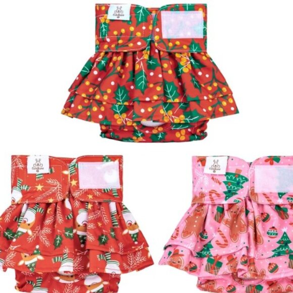 NEW HOLIDAY CHRISTMAS DOG DIAPERS, ADORABLE SKIRTS SET 3 - Picture 1 of 10